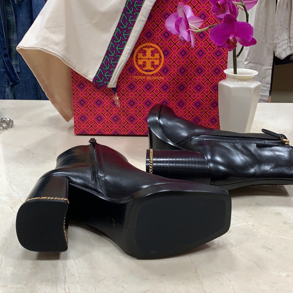 TORY BURCH RUBY PLATFORM CHAIN INLAY HEEL BOOTS - Picture 12 of 15